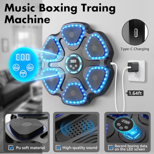Image of Music Boxing Machine for Kids Adults, Smart Interactive Music Punching Machine with Gloves 11 Modes 9 Speeds Wall Mounted Electronic Boxing Punching Pad for Reaction Training Home Fitness Room Game