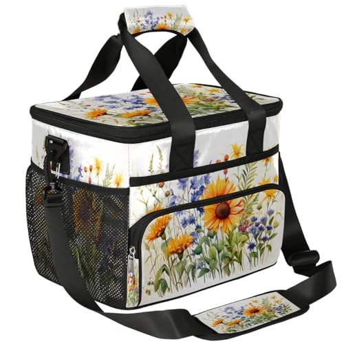 Floret Sunflower Insulated Picnic Backpack Lunch Box for Women Men Picnic Basket Tote Lunch Bag Picnic Bag Portable Lunch Bags for Picnic, Beach, Work, Trip,Office, Camp Wild Flowers
