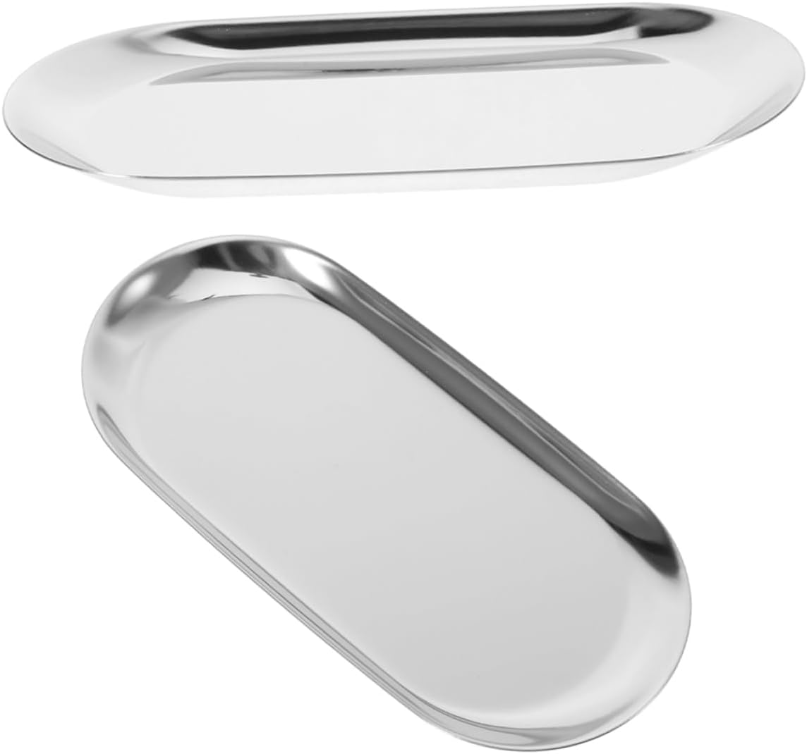 OUNONA 2pcs Stainless Steel Tip Tray Multipurpose Serving Trays for Bartenders and Waitstaff Elegant Design for Tips Jewelry and Cosmetics Storage Small for Restaurants and Homes