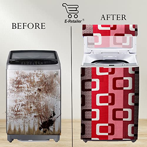 Image of Washing Machine Cover for Top Load 5kg to 7.5kg | Light Weight Dustproof Cover with Zip Enclosure | Geometric Fully Automatic Washer Protector for Indoor Outdoor Use | Size 23x23x35 Inch