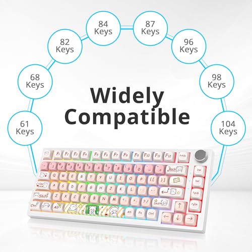 Image of PBT Keycaps MOA Profile Keycap Set Dye-Sublimation Cute Keycaps Custom Keycap for 60% 75% 100% MX Switch Mechanical Gaming Keyboard(Pink Bear)