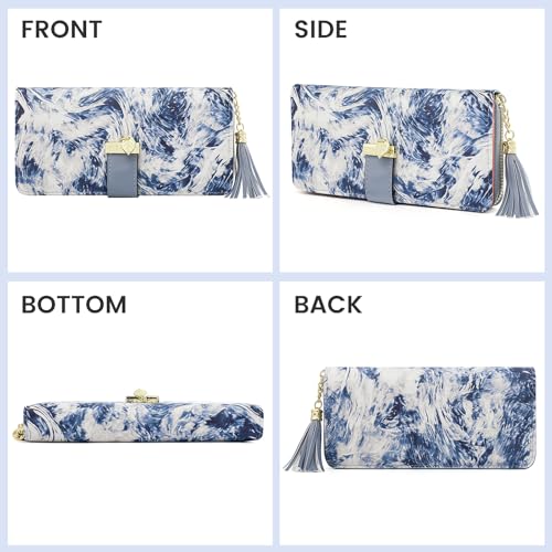 Image of Pomelo Best Womens Wallet RFID Blocking Wallet for Women Bifold Large Capacity Card Holder Ladies Long Purse with ID Window Zipper Coin Pocket Mist Blue