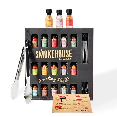 Smokehouse by Thoughtfully, Grilling Spices BBQ Set, Includes BBQ Tongs, Magnet and Flavorful Seasoning and Rubs, Set of 15