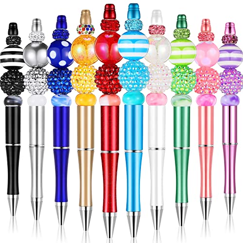 Yexiya 10 Pieces Beadable Pens Bulk with 40 Pcs Assorted Colors Beads for DIY Pen Making Kit Black Ink for Students, Teachers, School Supplies, Office Item(Bright Color,Fresh Style)
