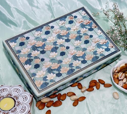 Image of Riwaz Prime Floral Diwali Dry Fruit Gift Box | Luxury Lotus Print Hamper with Almonds, Cashews, Raisins & Pistachios | Premium Festive & Corporate Gifting