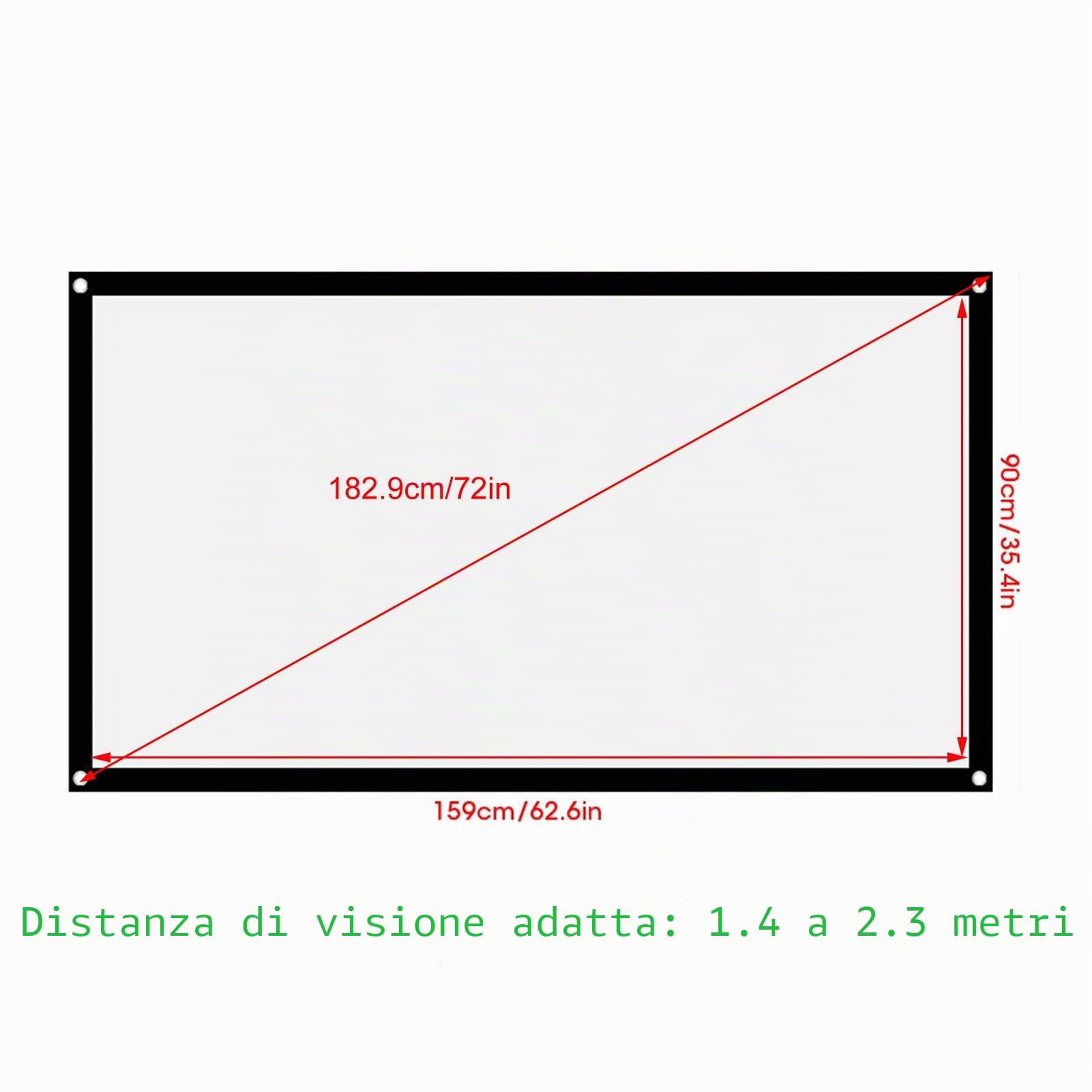 Schermo per Proiettore 50 16: 9 Addensare Portatile Senza Pieghe Schermo per Proiezione Tenda per Proiettore in Poliestere Bianco Morbido 40 Pollici (72 pollici)