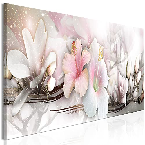 artgeist Acoustic Canvas Wall Art Print Flowers 47x16 in - 1 pcs Picture with Acoustic Foam Sound Print Artwork Room Acoustics Soundproofing - Magnolias Glamour Rose b-C-0905-b-a