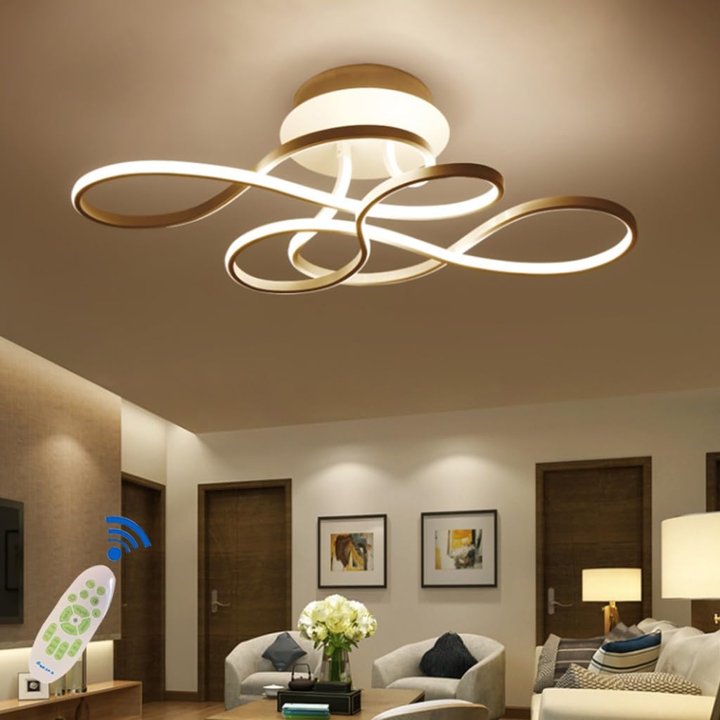 LED Deckenleuchte Moderne Wohnzimmerlampe Kreativität Acryl Kurve Design Deckenlampe Kreis Schlafzimmer Kronleuchter,3000K-6500K Dimmbar Mit Fernbedienung Restaurant Dekoration Leuchtung 70cm