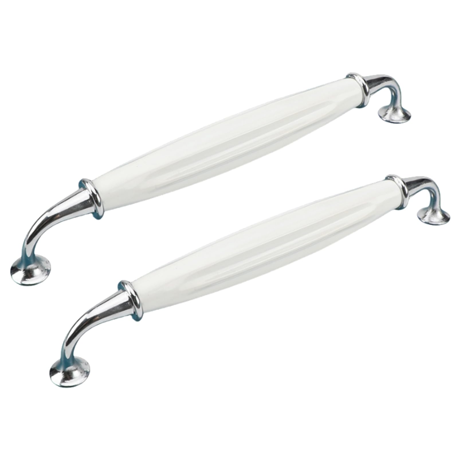 2 Pack Ceramic Handles European Style Vintage Drawer Handles Cabinet Door Handles Cupboard Handles Wardrobe Handles Furniture Handles Zinc Alloy Kitchen Door Knobs (Bright Chrome+White,Pitch:192mm)