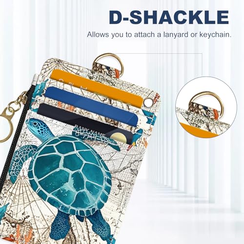 Image of Slim Wallet Credit Card Holder, Vintage Sea Turtle, RFID Wallet Women Cute Small Front Pocket Wallet With Zipper, PU Leather Thin travel RFID Blocking Card Case ID Window ,Ladies Gifts
