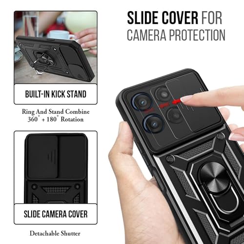 Image of amazon basics Tough Armor Moto Edge 60 Fusion Bumper Back Cover Case | Sliding Camera Cover, Kickstand & Ring Holder | 360 Protection Case for Moto Edge 60 Fusion (PC & TPU, Black)