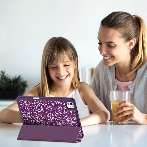 Image of Fintie SlimShell Case for iPad Pro 11-inch (M5) 2025 / (M4) 2024 - [Built-in Pencil Holder] Soft Flexible TPU Protective Stand Back Cover, Composition Book Purple