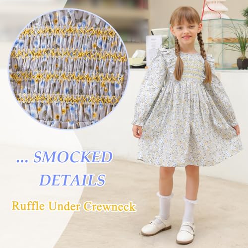 Girls Smocked Blue Dress Toddler Floral Summer Dress Vintage Dresses Kindergarten Graduation Dress3