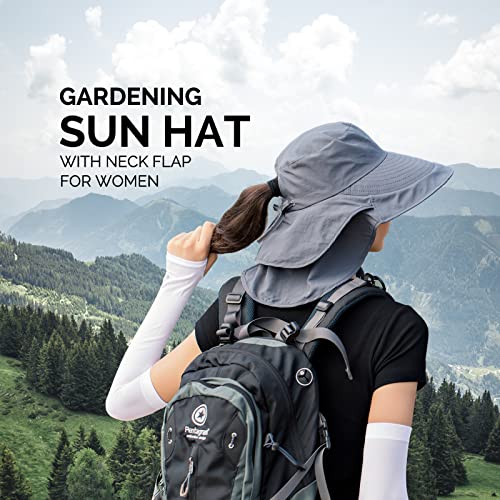 Image of Sun Hats for Women Hiking Fishing Hat Wide Brim Hat with Large Neck Flap Sun Protection Hats for Men and Women