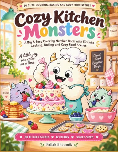 Cozy Kitchen Monsters: A Big & Easy Color by Number Book with 50 Cute Cooking, Baking and Cozy Food Scenes (Premium Color-by-Number Collection) image 2