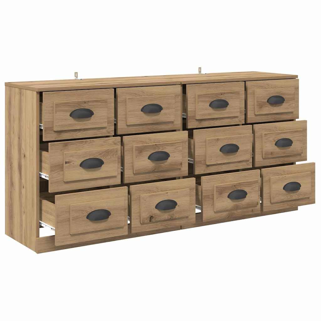 Set di 2 credenze in rovere Artisan, 70 x 35,5 x 67,5 cm, con cassetto, moderno, per soggiorno, spazio e ordine in sala da pranzo, corridoio, camera da letto