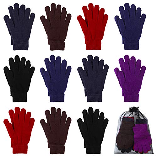 Cooraby 12 Pairs Winter Magic Gloves Stretchy Warm Knit Gloves with Mesh Storage