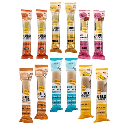 Ultra Chewy Double Treat Bones Favorites and Gourmet Bundle - Sampler Bundle with Our Top Flavors, Long Lasting 2-in-1 Dog Chew, Made in USA