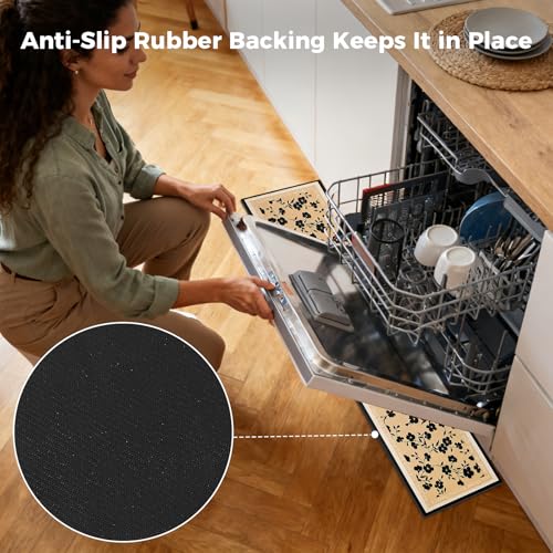Image of Fridge Mat - 9.1 inch x 38.6 inchRefrigerator Mats with Water Absorbent, Leak-Proof Rubber Backing, Easy to Clean, Bohemian Design, Protect Floors from Spills (Floral)