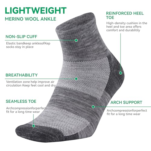 Image of 3 Pairs 90% Merino Wool Ankle Socks, Thin All-Season Casual Soft Breathable for Men Women