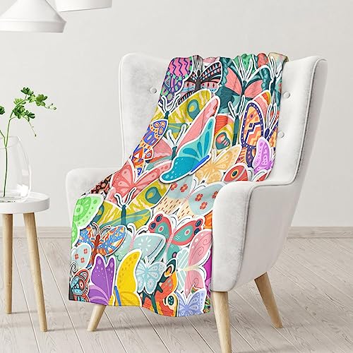 Butterfly Blanket Gifts - 50"x60" Cute Throw for Women, Girls - Colorful Soft Fuzzy Blankets for Bed, Couch & Living Room