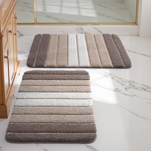 DEXI Tapis Salle de Bain Set 2 Pièces 40 x 60 cm, Antiderapant, Extra Doux, Lavable en Machine, Absorbant l'eau, Beige