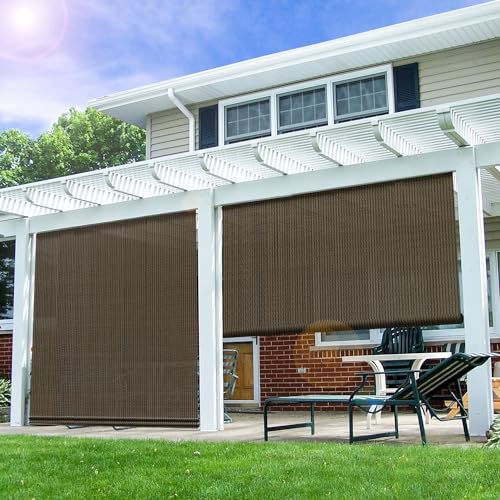 E&K Sunrise 4'W x 6'H Roll Up Shade Outdoor Roller Shade Blind Sun Shade UV Block for Patio Porch Backyard Gazebo Deck Pergola (Brown)