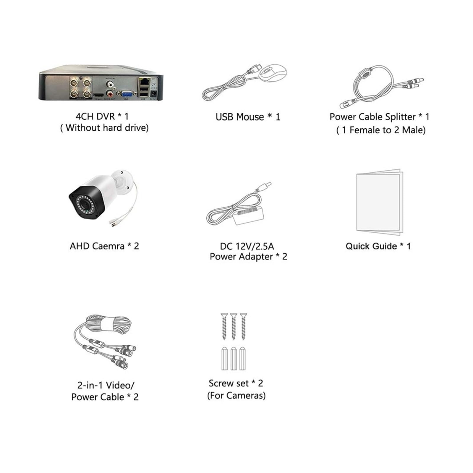 System Kamer Bezpieczeństwa 1080P 720P Zestawy AHD 4CH 5w1 DVR Z 2 Kamerami Do Monitoringu Wideo Wodoodporna Noktowizor(720P AHD Camera)