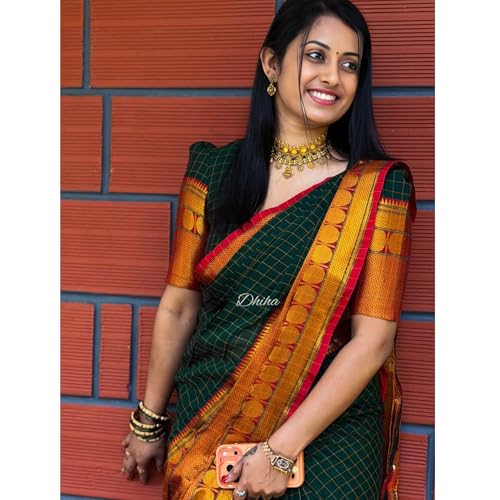 Image of Narayanpet Pure Cotton Saree for Women | Preethika Big Border Saree with Running Blouse | Tassels | Handloom Weave
