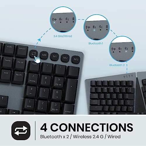 Image of Perixx PERIBOARD-835BL Wireless Ergonomic Mechanical Keyboard - RGB Backlit - Low-Profile Blue Clicky Switches - Multi-Device Connection - Compatible with Windows and Mac OS X - US English
