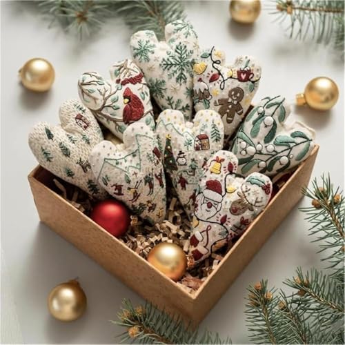 Froklic New Christmas Embroidery Kits DIY Heart Shaped Hand Christmas Tree Embroidered Ornament Kit Nativity Cross Stitch Kit for Winter Pattern Embroidery Decoration (with Needles-8PCS)