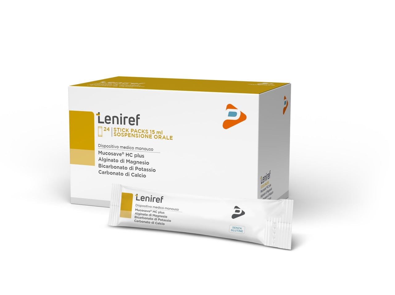 Pharma Line – LENIREF Dispositivo medico per il trattamento del reflusso gastroesofageo e laringofaringeo, 24 stick pack da 15 ml