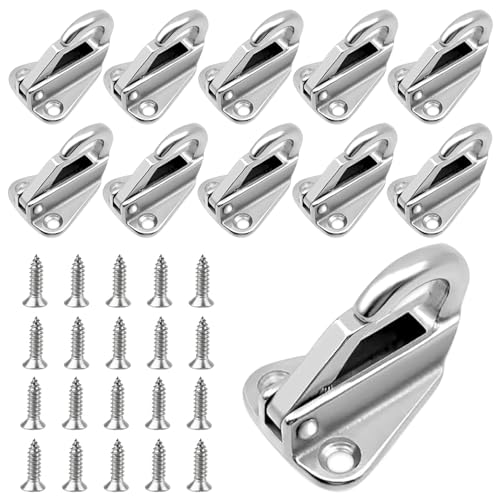 NICEWAT Lot de 10 crochets de fixation de bâche en acier inoxydable avec 20 vis, crochets métal pour filets de remorque et de sécurité