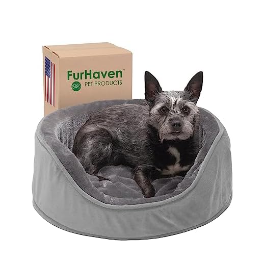 Furhaven Orthopedic Dog Bed for Small Dogs w/ Removable Washable Cover, For Dogs Up to 12 lbs - Plush & Velvet Oval Lounger - Smoke Gray, Small