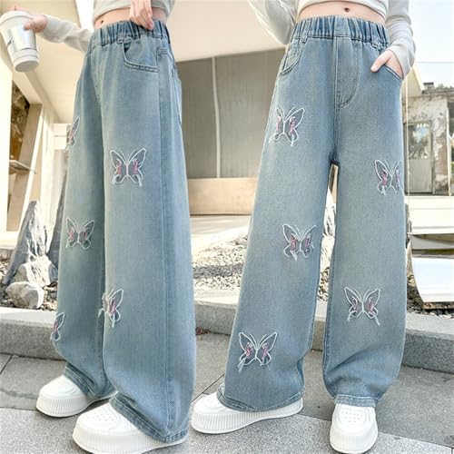 Teen Girls Elastic Waist Cool Ripped Jeans Heart Embroidered Wide Leg Ripped Denim Jean Baggy Jeans Y2k Streetwear2