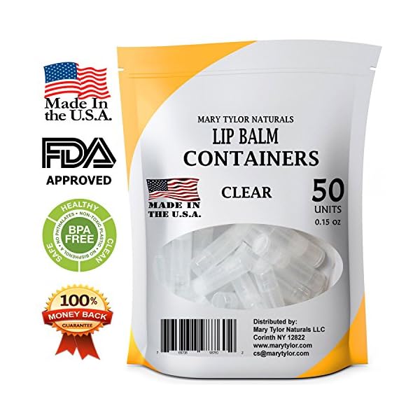 50 Clear Lip Balm Containers Round Tubes, BPA Free, Made in USA, 100% BPA Free, with Clear Caps For DIY Lipstick, homemade Lip Balms by Mary Tylor Naturals