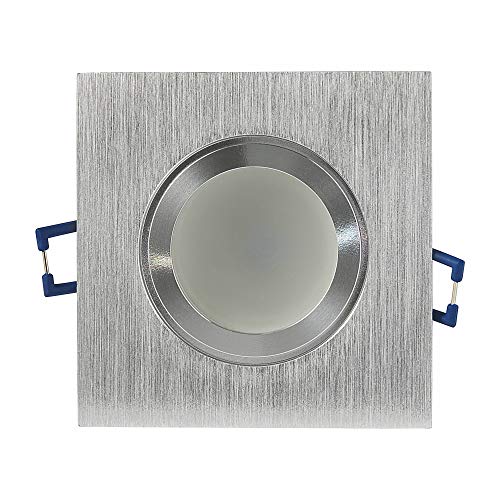 Foco LED empotrable, 7 W, blanco neutro, IP44, cuadrado, acero inoxidable cepillado, 12 V, MR16, foco empotrable para baño o exterior, 60-70 mm