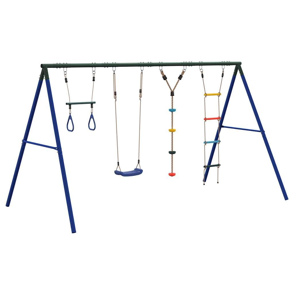 Juego de columpio con columpio trapezoidal, escalera de cuerda y cuerda de escalada de acero lacado, 341 x 185 x 185 cm, para jardín al aire libre, parque infantil, promueve movimiento