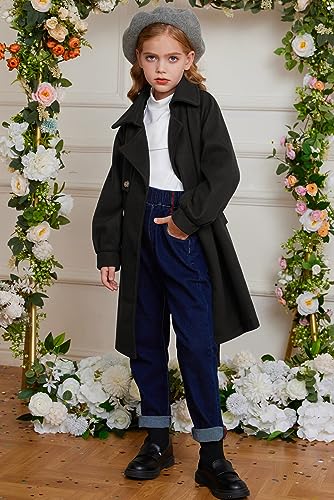 Image of GRACE KARIN Girls Dress Coat Lapel Wool Blend Long Winter Jackets with Pockets Belt 6-16Y