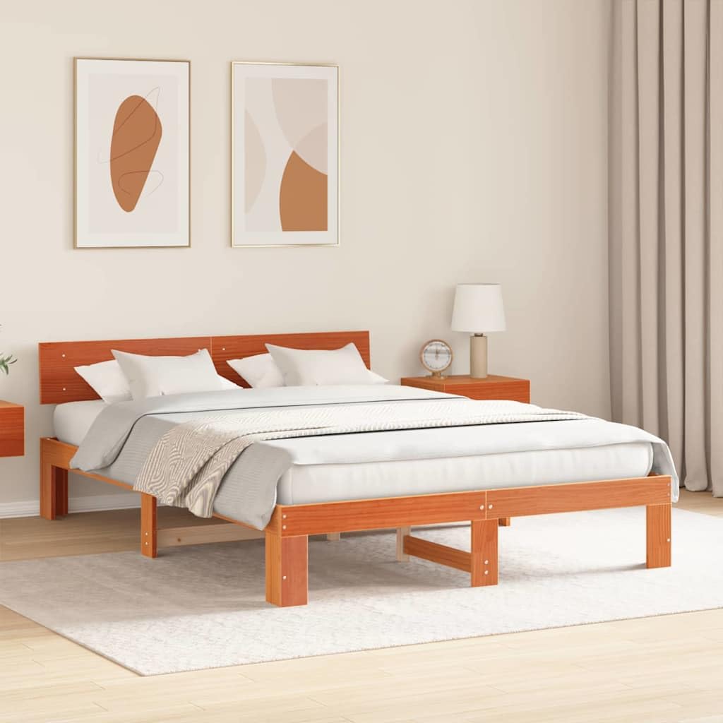 Lite drewno sosnowe minimalistyczny stelaż 25.4 Brązowy 160 x 200 cm
