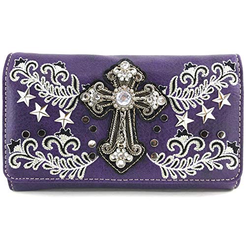 Zelris Western Cross Star Floral Women Crossbody Wrist Trifold Wallet