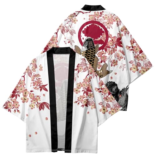 Image of DOSLAVIDA Men's Japanese Kimono Jacket Set Stylish Open Front Coat With Shorts Chinese Style Printed Cardigan Suit