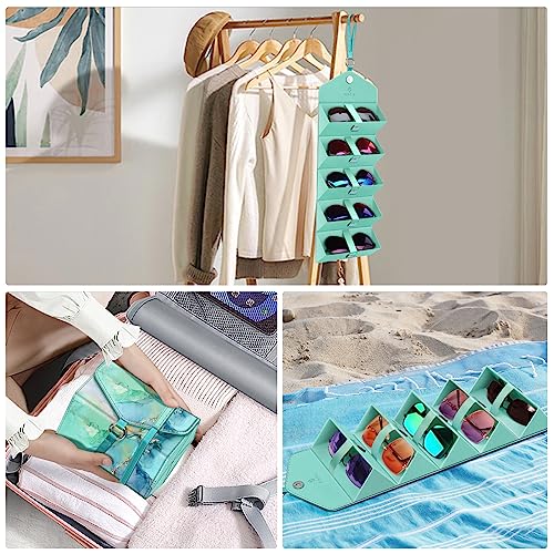 Image of Fintie Sunglasses Organizer Travel Case, 5 Slot Foldable Eyeglasses Holder Box Eyewear Storage, Emerald Marble