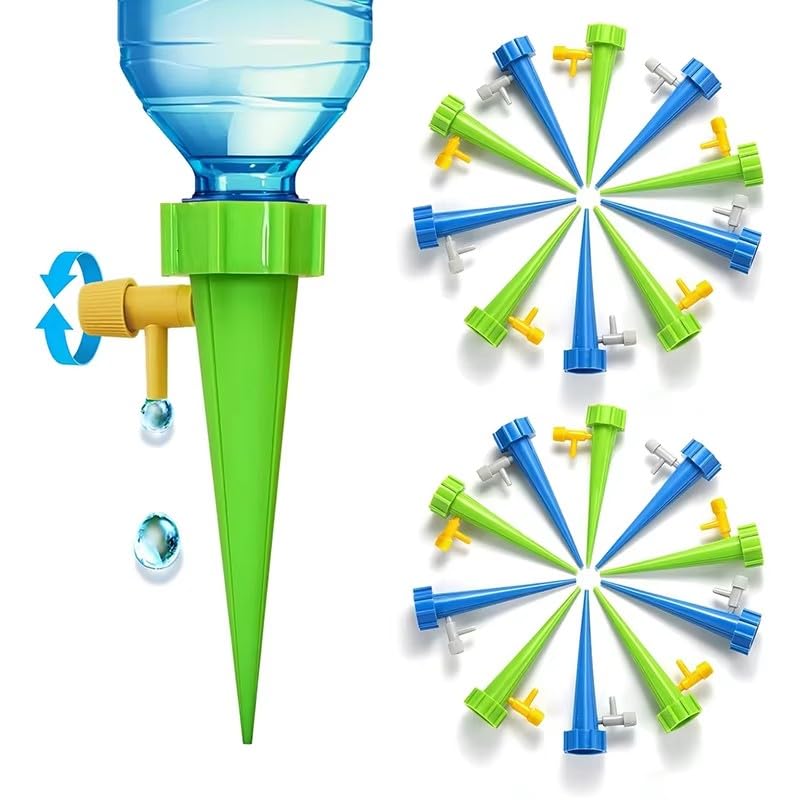 6-24pcs Auto Adjustable Drip Spike Water Bottle Irrigation System Self Dripper Automatic Device Indoor Plant(Blue-24Pcs)