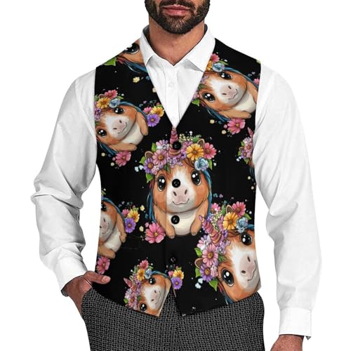 Guinea Pigs Un-icorns Men's Suit Vests Business Formal Dress Vest V-Neck Waistcoat for Wedding Casual