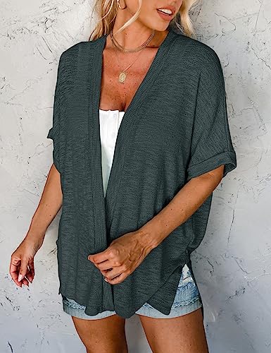 Image of MEROKEETY Women's 2026 Summer Lightweight Kimono Cardigan Short Sleeve Open Front Casual Loose Trendy Beach Cover Ups
