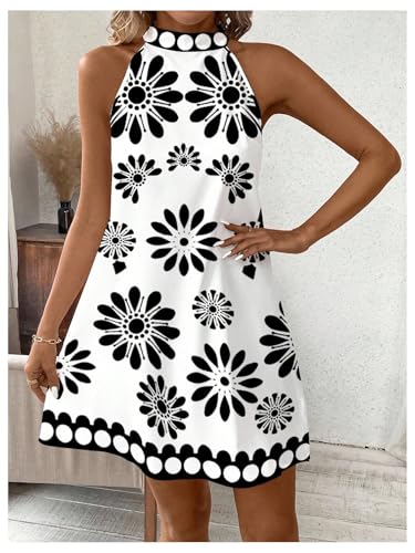 Image of Floerns Women's Sleeveless Floral Print Sundress Halter Neck A Line Short Dress