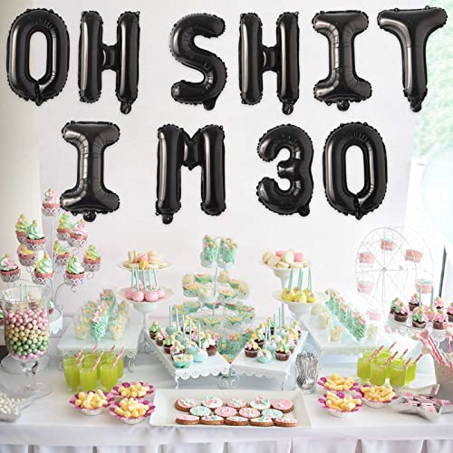 Image of Oh I'm 30! Latex Balloons 16 Inch Black Hallo Thirty Cheers to 30 Years Old Theme Decor for Man Woman Happy 30th Birthday Party Photo Studio Prop Flag Decorations Favors Supplies