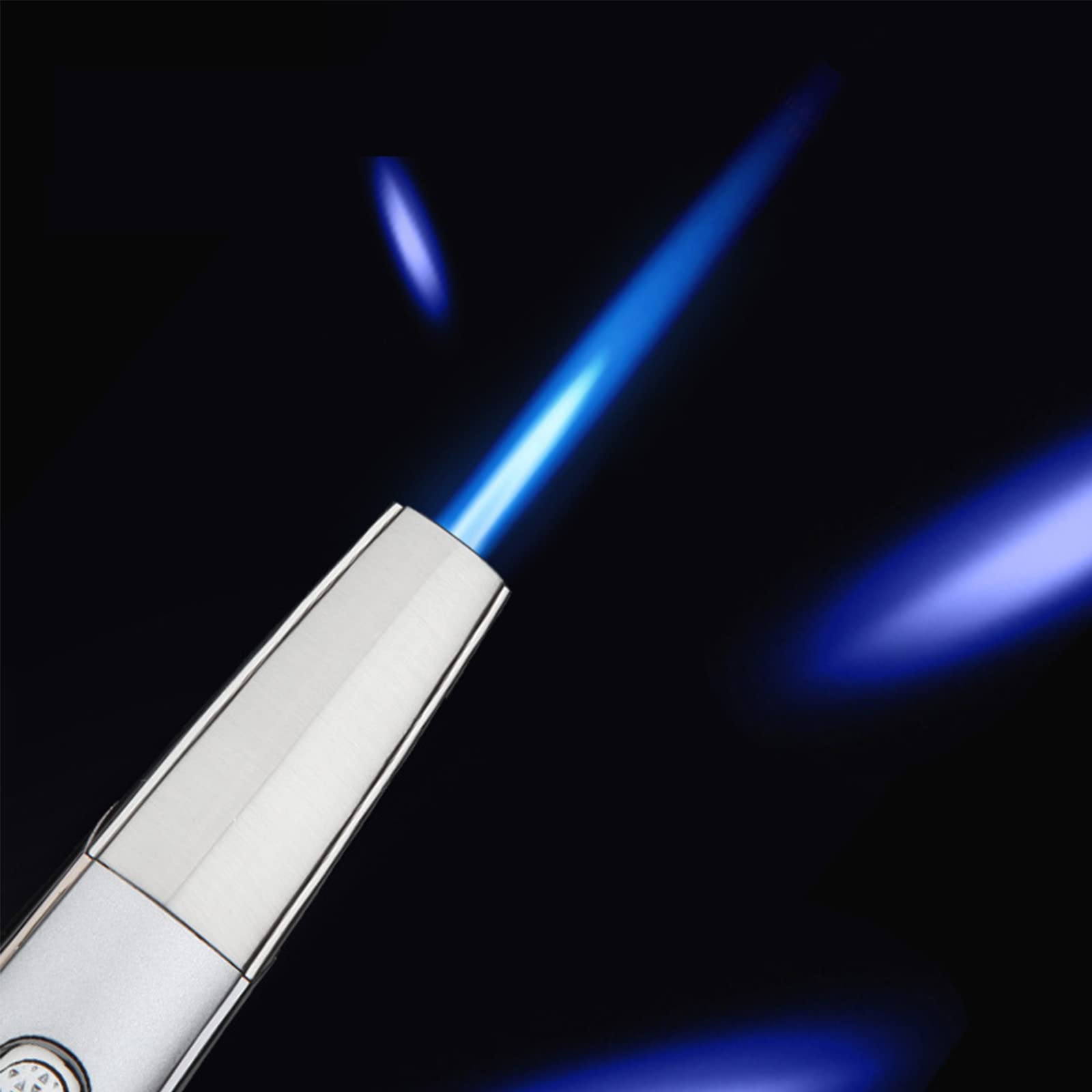 Briquet Torche Rechargeable Au Butane Briquet à Flamme à Jet Réglable avec Verrouillage Coupe-Vent Coupe-Vent pour Hommes (Butane Non Inclus)