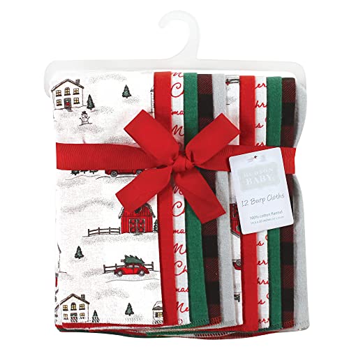 Image of Hudson Baby Unisex Baby Cotton Flannel Burp Cloths Bundle, Christmas Scene, One Size